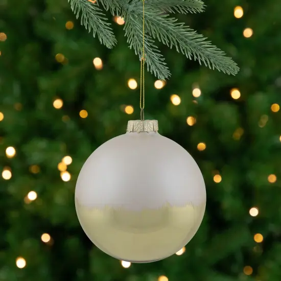Northlight 3.5" Brushed White and Gold Glass Ball Christmas Ornament {1}
