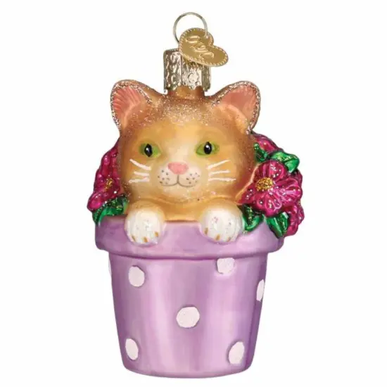 Old World Christmas 3.25 In Kitten In Flower Pot Tree Ornament , Spring Flowers Cat Multicolored {1}