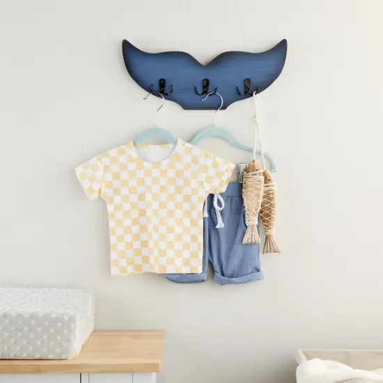 Whale Tail Wall Hook for Nursery, Nautical Ocean Wall Decor (Blue, 15.5 x 6.75 x 1 In) {2}