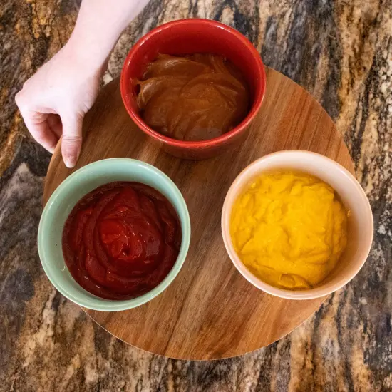 Thirstystone 12-Inch Acacia Wood Lazy Susan Turntable with 3 Ceramic Serving Bowls, Stylish Rotating Server for Condiments, Snacks, and Dips, Perfect for Holiday Dining and Entertaining {6}