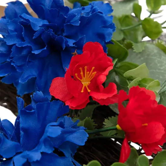 Northlight Americana Mixed Foliage and Florals Artificial Patriotic Wreath - 24"- Unlit Red {7}
