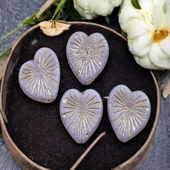 *4* 22mm Platinum Washed Thistle Heart Beads {3}