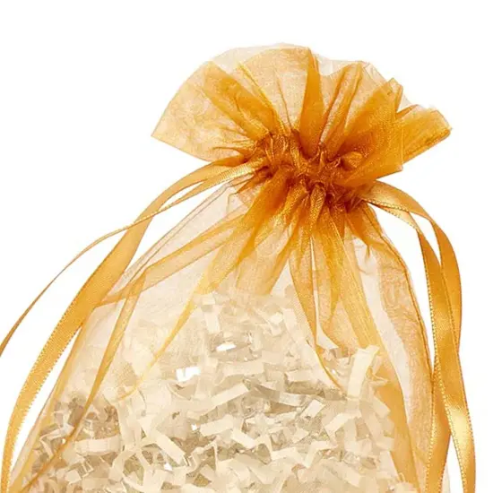 Wide Round Flat Bottom Organza Bags 6 1/2 '' X 4 '' X 7 '' for Gifts Wrapping Gold {5}