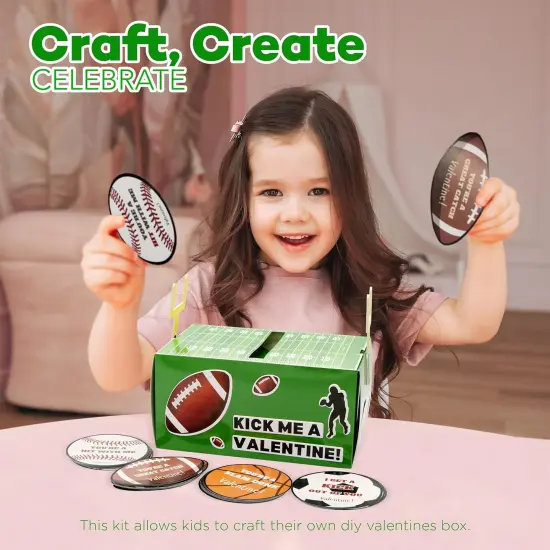 4E's Novelty DIY Football Valentine Mailbox Kit with 36 Sport Valentine Cards for Kids, Valentines Mailbox Kit for Boys & Girls, Classroom Mailbox & School Party {3}