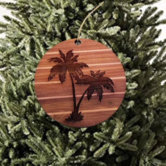 Sunset and Palm Trees - Cedar Ornament {2}