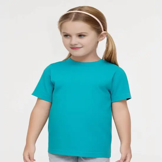 Rabbit Skins &reg; Toddler Girls' Ruffle Neck Fine Jersey Crewneck Short Sleeve Tee Caribbean {1}