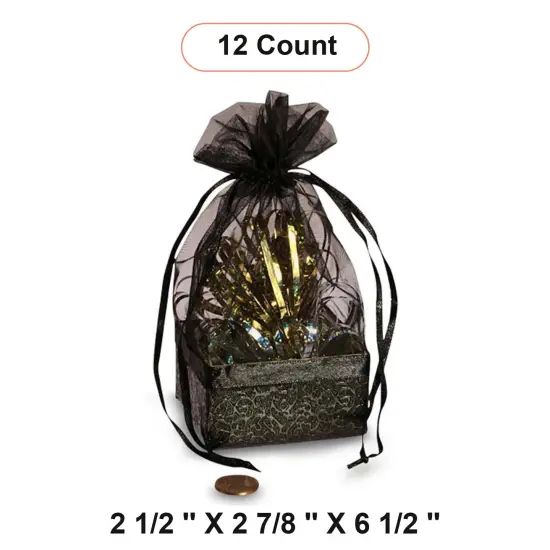 Box On The Bottom Organza Bags 2 1/2 '' X 2 7/8 '' X 6 1/2 '' Favors Black {1}
