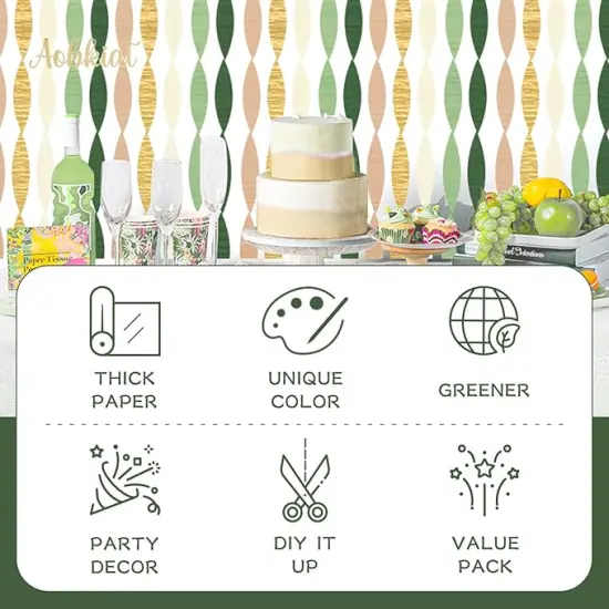 Wedding Party Decorations, 5 Rolls Olive Green Khaki Crepe Paper Streamers for Green Boho Wedding, Birthday, Bridal/Baby Shower {4}