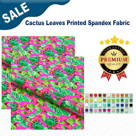 Cactus Leaves Printed Spandex Fabric {2}