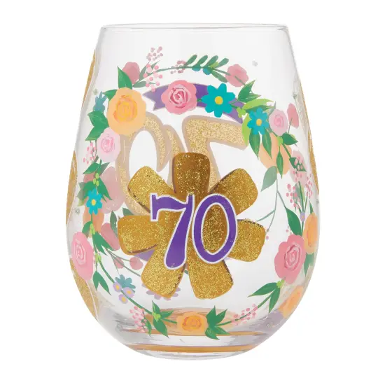 Enesco Lolita Happy 70th Stemless Wine Glass {3}