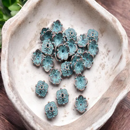 *100* 10mm Copper Patina Bead Caps {2}