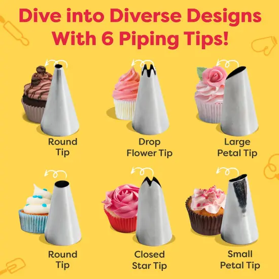 Baketivity 43-Piece Piping Set, Cake and Pastry Piping Bags and Tips Set with Reusable Piping Bags, Pro and Beginner Cake Decorating Kit, Frosting Piping Bags and Tips - Single-Color Coupler {5}