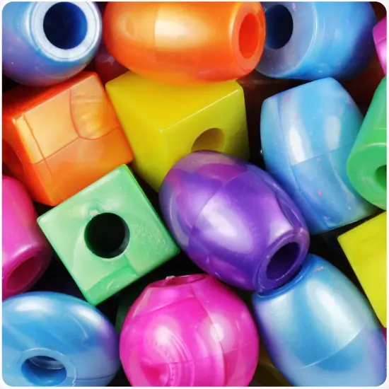 BeadTin Bright Mix Pearl 25mm Jumbo Shape Plastic Pony Beads (8oz) {1}