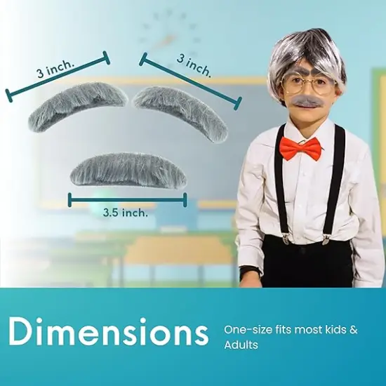 4E's Novelty Old Man Costume for Kids Boys 100th Days of School Includes Suspenders, Gray Stick On Moustache & Eyebrows, Bow Tie. Grandpa Costume Accessory {6}