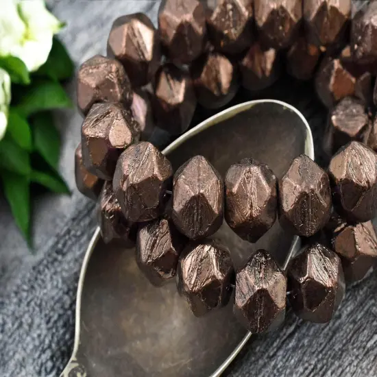 *15* 9x10mm Bronzed Purple Antique Cut Round Beads {1}