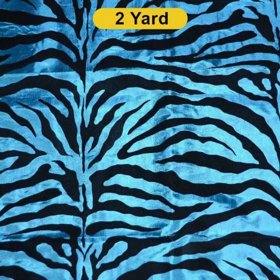 Flocking Velvet Zebra on Taffeta Fabric 60" Wide for Curtains, Apparel & Costumes Teal Zebra {1}