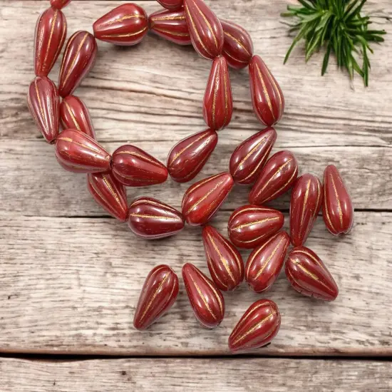 *10* 13x8mm Bronze Washed Red Opaline Melon Drop Beads {1}