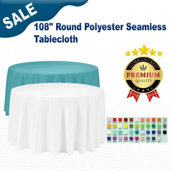 108" Round Polyester Seamless Tablecloth {2}