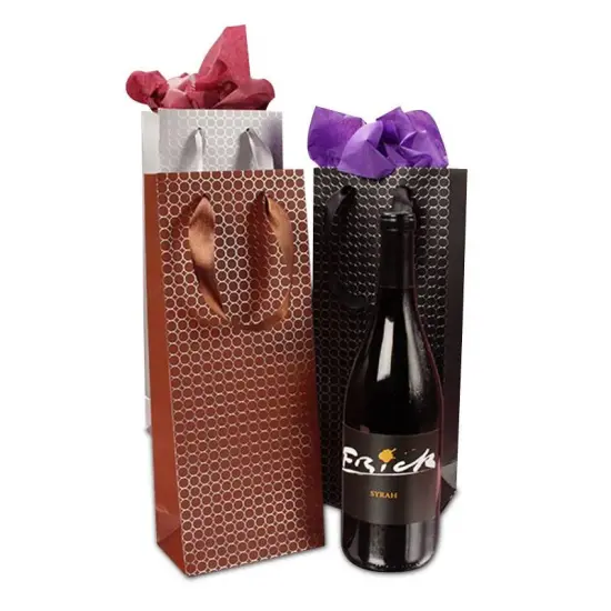 Brown Embossed Dots Wine Bag 14 1/8'' x 4 1/8'' x 14 1/4'' Elegant {2}