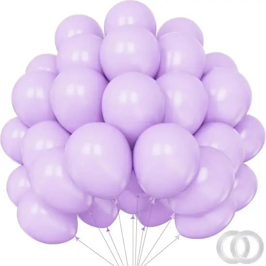Light Purple Balloons - 12 inch 100pcs Latex - Round Pastel Purple Birthday Balloons with 2 Ribbons, Lilac Lavender Balloons {1}