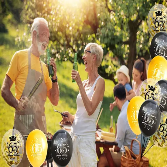 65th Birthday Balloon 65 Years Black Gold Latex Confetti Printed Number Balloons Men And Women Happy Birthday Theme Party Decorations 15 Pieces 12 Inch {3}