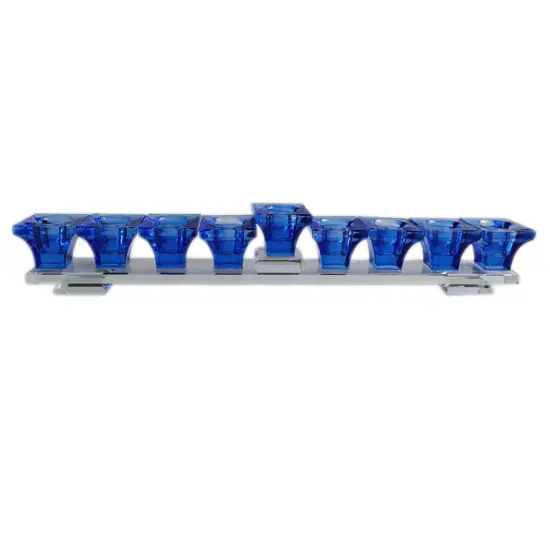 Elegant Flat Crystal Menorah By Kinor Decor Blue {2}