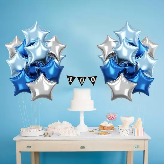 Blue Star Foil Balloons, 18 Inch Royal Blue Silver Stars Shape Mylar Helium Balloons 12 Pcs Large Light Blue Silver Pentagram Balloons Party Decoration for Birthday Graduation Baby Shower {4}