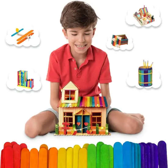 1000 Pcs Colored Popsicle Sticks for Crafts, 4.5 Inch Colored Wooden Craft Sticks, Ice Cream Sticks, Rainbow Popsicle Sticks, Great for DIY Craft Creative Designs and Children Education {4}