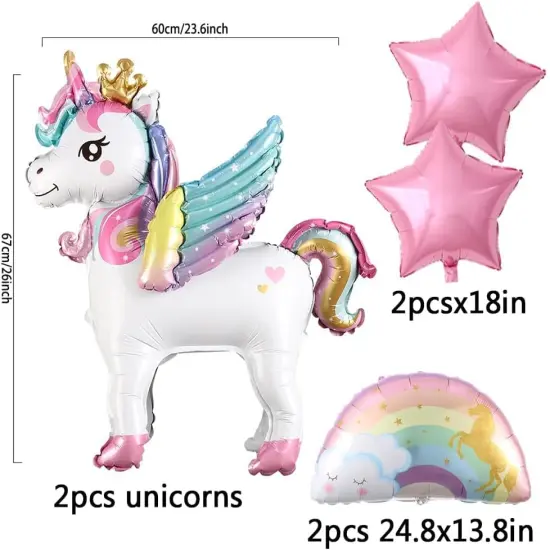 5Pcs Self Standing Unicorn with Crown Balloons 3D Rainbow Balloon Pink Star Foil Balloons for Unicorn Party Girls Birthday Party Baby Shower Decorations (crown) {2}