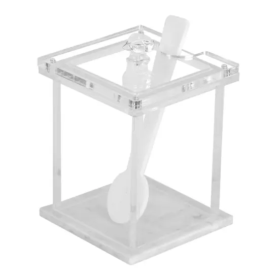 Lucite Square Honey Dish with White Marble Base {1}