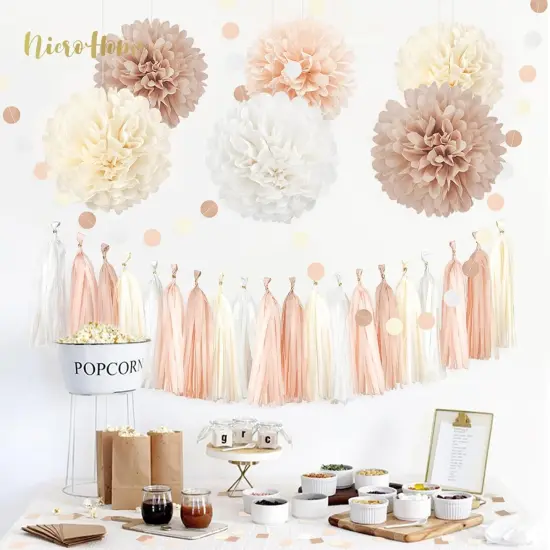 Boho Wedding & Baby Shower Decorations, 28PCS Creamy White Tissue Paper Pom Poms, Tassels & Dots Paper Garland, Perfect for Bridal Showers, Birthdays & More {5}