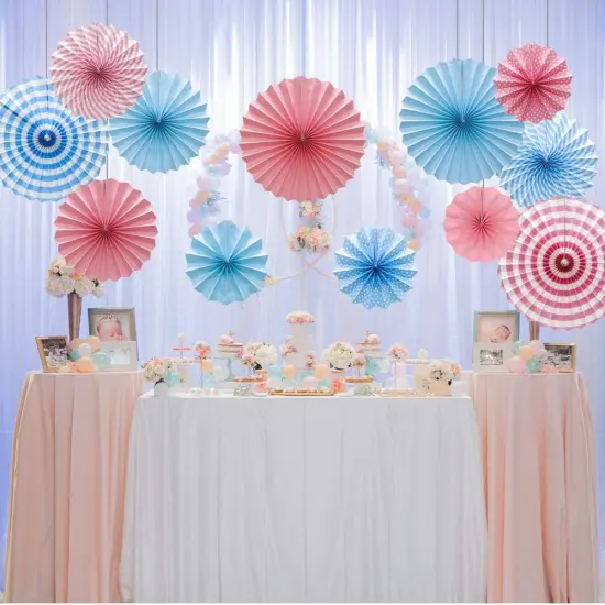 Hanging Paper Fans Party Set, Round Pattern Paper Garlands Decoration for Birthday Baby Girl Shower Graduation Bachelorette Valentine's Day, Set of 6 (Pink) {3}