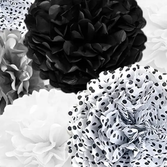 Tissue Paper Pompoms Paper Flower 22 Pcs Black,Silver, Polka Dot, White Paper Flower Ball for Birthday Bachelorette Wedding Baby Shower Bridal Shower Party Decoration {2}