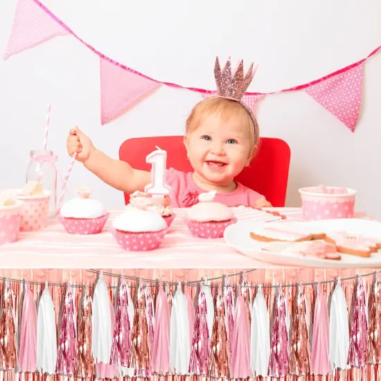 4P Pink White Peach Rose Gold Tassels Party Tassel Garland Banner, Tassels Banner Streamers for Parade Floats, Bachelorette, Wedding, Birthday, Christmas, Bridal/Baby Shower Party Decorations {3}