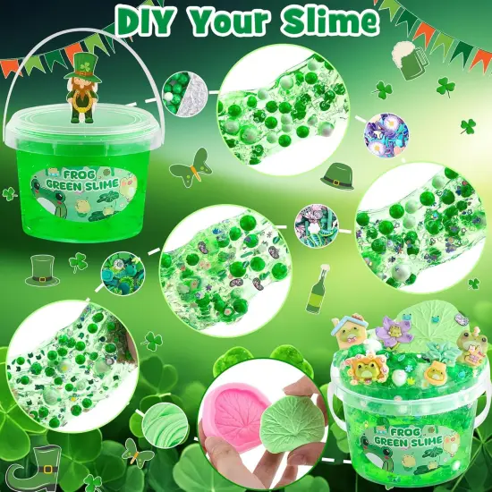 Frog Clear Slime 300ml, Green Clear Slime Kit for Girls Ages 8-12 with 8 Packs Slime Add-Ins, Slime for Kids Party Favors, Non Stick Slime with Clay, Halloween St. Patrick's Day Easter Gifts {3}