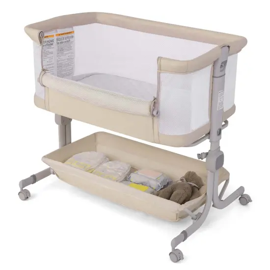 Costway Baby Bassinet Bedside Sleeper with 6-Level Adjustable Height Beige/Pink/Gray {8}