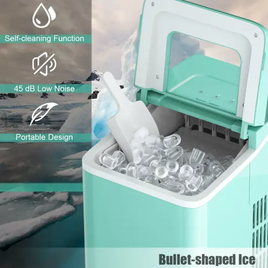 Compact and Portable Countertop Ice Maker Machine with Scoop Green {5}