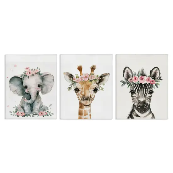Stupell Industries Pink Rose Jungle Animals 3 pc Canvas Wall Art Set Design by LSR Design Studio {1}