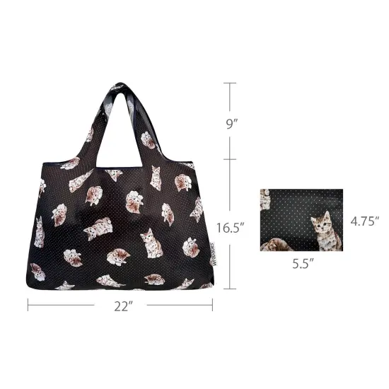 Wrapables Large Foldable Tote Nylon Reusable Grocery Bags, Cute Kitty {2}