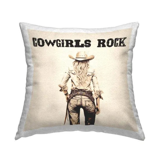 Cowgirls Rock Phrase Outdoor Printed Pillow Design by Karen Smith, 18 x 7 x 18 {1}