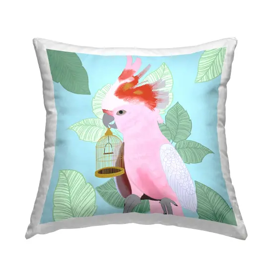 Pink Cockatoo with Leaves Decorative Printed Throw Pillow Design by Ashley Singleton, 18 x 7 x 18 {1}