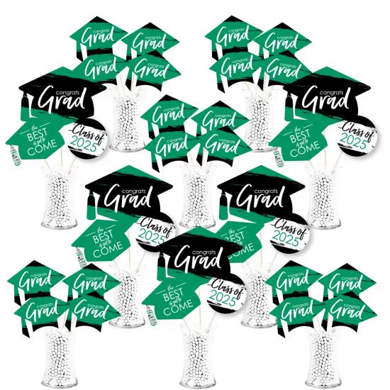 Big Dot of Happiness 2025 Green Graduation Party Centerpiece Sticks - Showstopper Table Toppers - 35 Pieces {1}