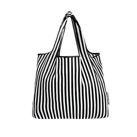 Wrapables Foldable Tote Nylon Reusable Grocery Bag (Set of 2), Black Stripes {3}