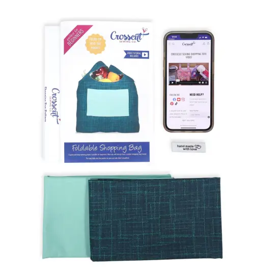 Crosscut Sewing Co.&reg; Foldable Shopping Bag Sewing Kit - Beginner Sewing Project Kit Navy grasscloth {6}