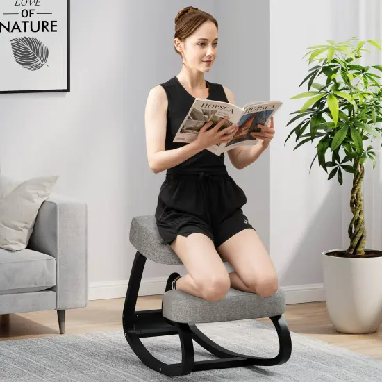 Costway 2 Pcs Rocking Kneeling Chair Ergonomic Posture Correcting Back Padded Cushion {2}