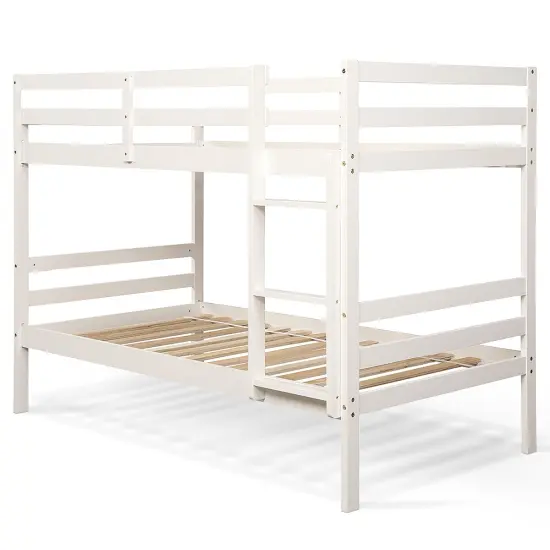 Children's Wooden Slat Design Twin Bunk Bed with Headboard and Footboard Brown {7}