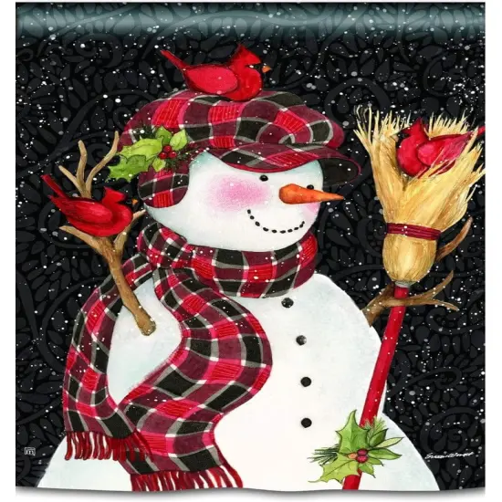Snowman With Broom Banner 2 Sided House Flag {1}