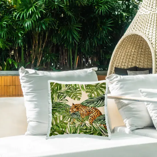 Botanical Leopard on Branch Outdoor Printed Pillow Design by Janet Tava, 18 x 7 x 18 {2}