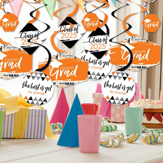 Big Dot of Happiness Orange Graduation Class of 2025 Decorations Hanging Swirls - Set of 40 {3}
