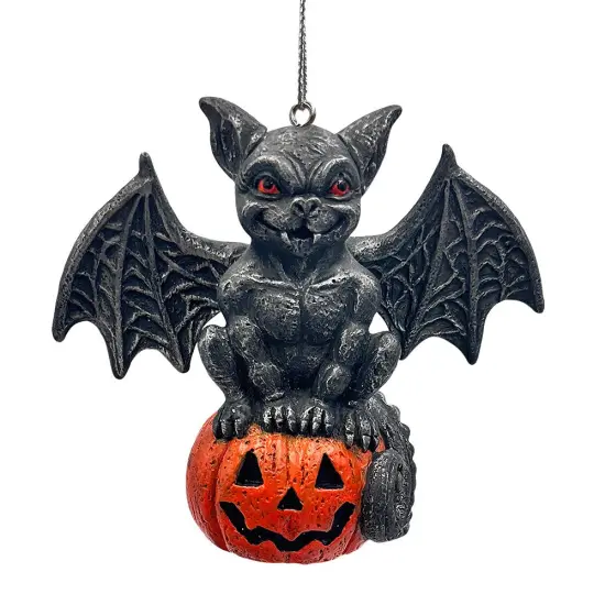 Spooky Gargoyle on a Pumpkin Ornament, Goth Halloween Themed Tree Decor {1}